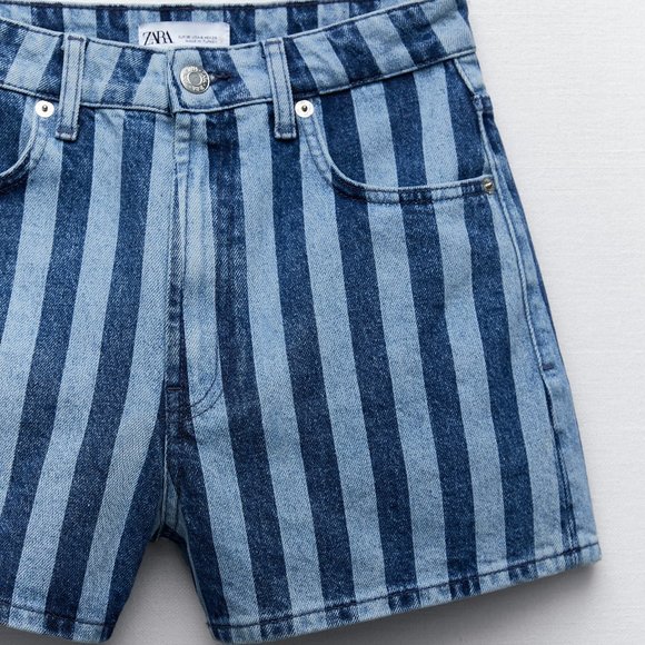 Zara High Waisted Striped Denim Shorts Size 4 NWT!! - Picture 6 of 12